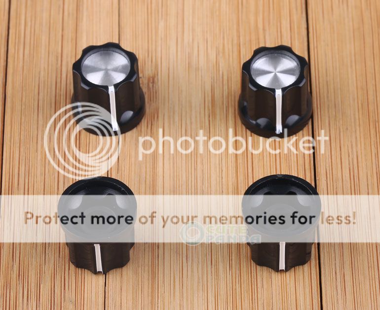 4Pcs Guitar Mini Effect Pedal Knobs 6mm Black w/Silver Cap Knob For