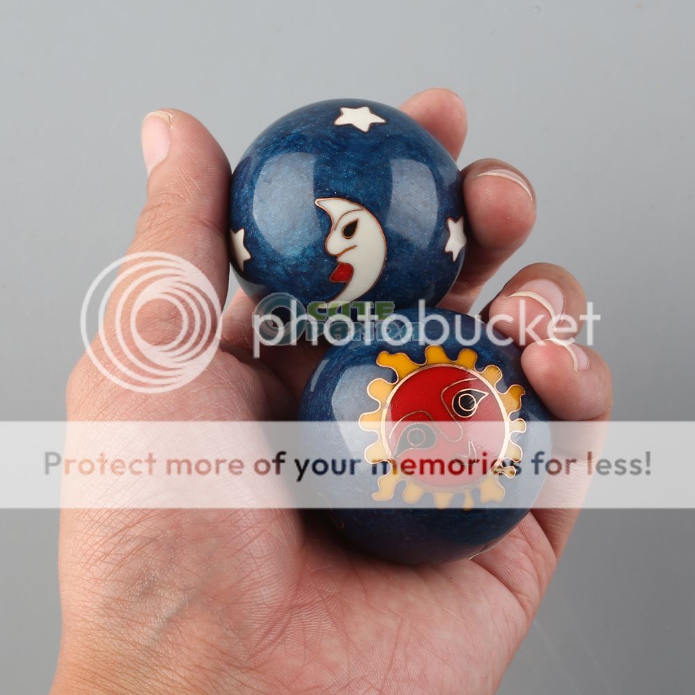 Chinese Health Exercise Hand Stress Baoding Balls Ying Yang Blue Color